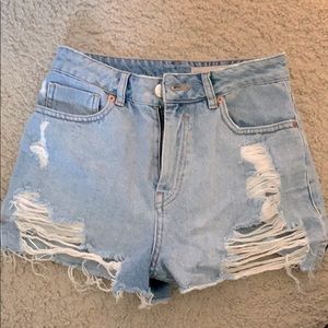 High waisted distressed jean shorts